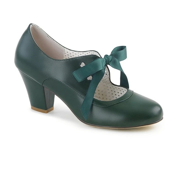 Pin Up Couture Shoes - Pin Up Couture Wiggle Dark Green Faux Leather Heel